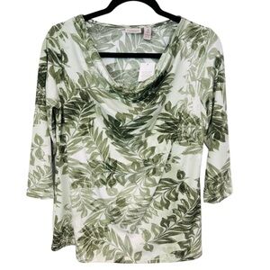 Chico's Easywear Grape Leaf Pattern cowl neck stretchy top NWT